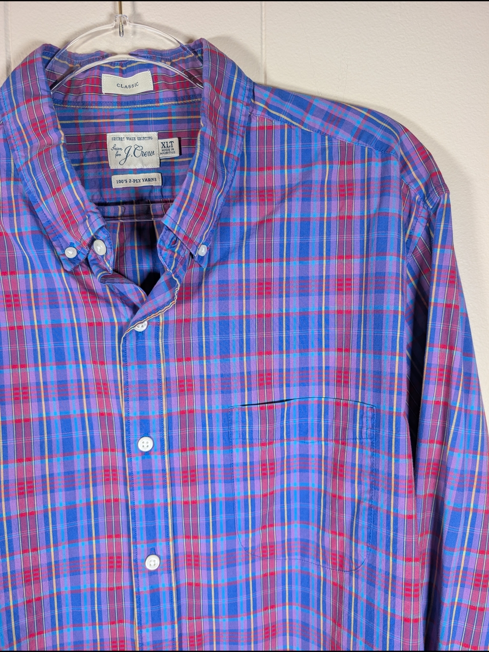J. Crew Classic Fit Blue & Pink Plaid Button-Down Shirt - Men's XLT